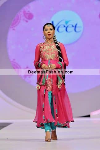 Pakistani Designer Dress Shocking Pink Ferozi Churidar Party Wear