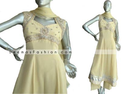 Pakistani Designer Wear - Yellow Anarkali Style Dress