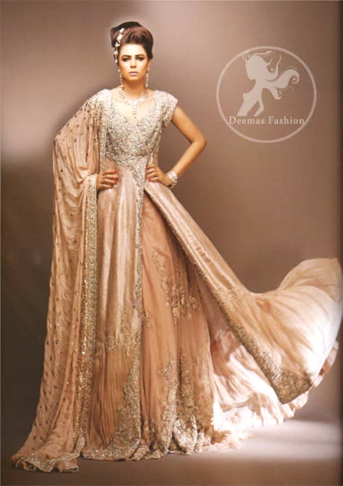 Pale Peach Double Layer Heavy Bridal Wear for Second Day of Wedding