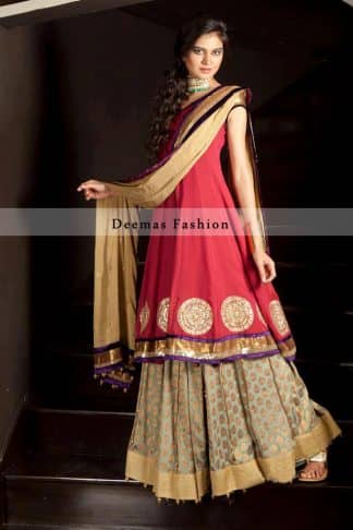 Red Latest Party Wear Pure Chiffon Frock With Pure Banarsi Lehnga
