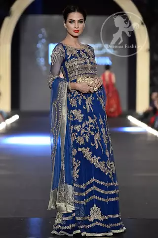 Royal Blue Heavily Embellished Bridal Maxi with Embroidered Dupatta