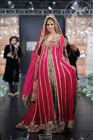 Shocking Pink Bridal Wear Anarkali Pishwas Dress