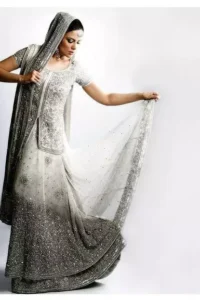 White Silver Grey Lehnga with Anarkali Frock