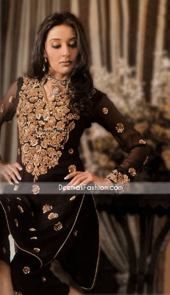 Pakistani Designer Clothes - Black Chiffon