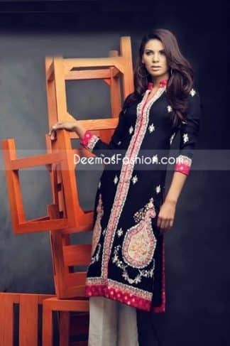 Pakistani Designer Wear Black Red Chiffon Dress