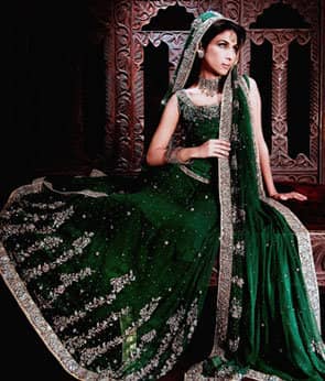 Pakistan Bottle Green Bridal Wear Lehnga Sale