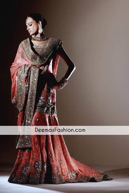 Dark Peach Heavy Bridal Wear Lehnga