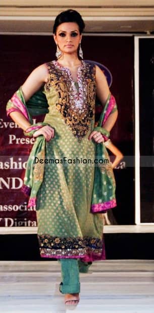 Buy Pakistani Fashion Dress Light Green Magenta