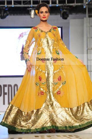 Pakistani Bridal Dress Yellow Mehndi Wear Pishwas