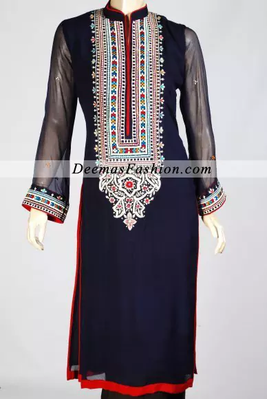 Pakistani Fashion Dress 2011 Navy Blue Casual Wear