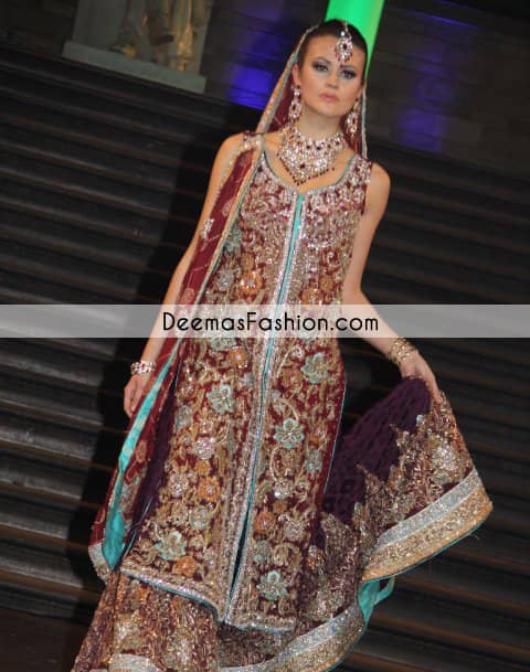 Red Dark Purple Bridal Wear Lehenga