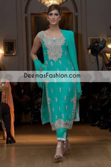 Sea Green Formal Wear Long Shirt with Capri Pants