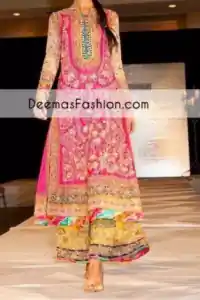 Shocking Pink Yellow Bridal Wear Long Shirt Trouser