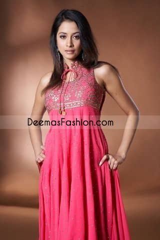 Top Pink Embroidered Pure Chiffon Frock