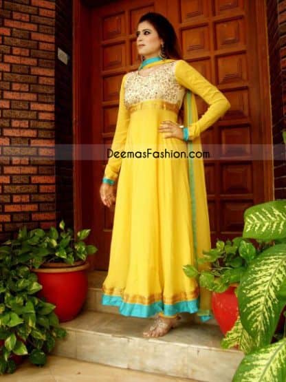 Yellow Pure Chiffon Anarkali Fashion Dress